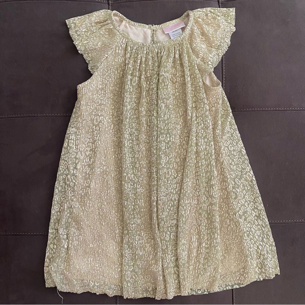 Girls Sheer Gold Leopard Print Boutique Dress with beige under lining. Very nice